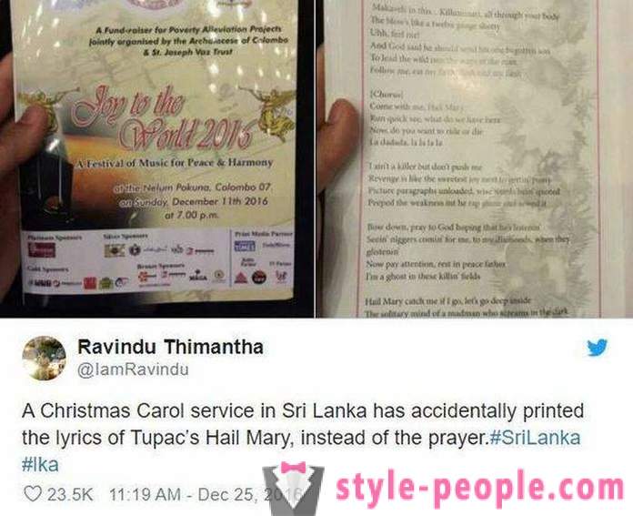 In Sri Lanka, de kerk parochianen verdeeld brochures met de tekst van het lied de rapper in plaats van het gebed